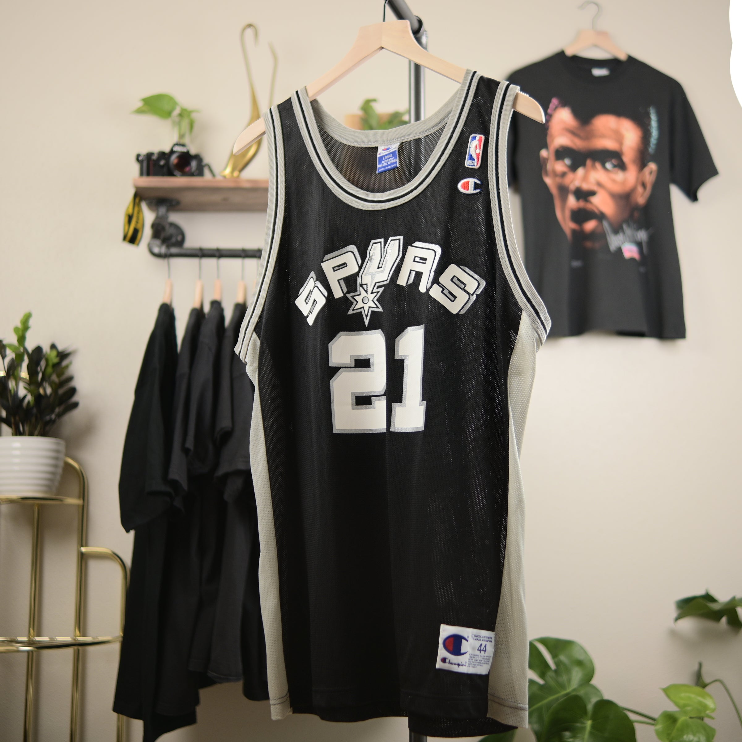 Vintage Champion San Antonio Spurs Tim Duncan Black Basketball